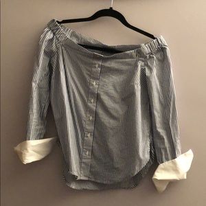 Striped button down top.